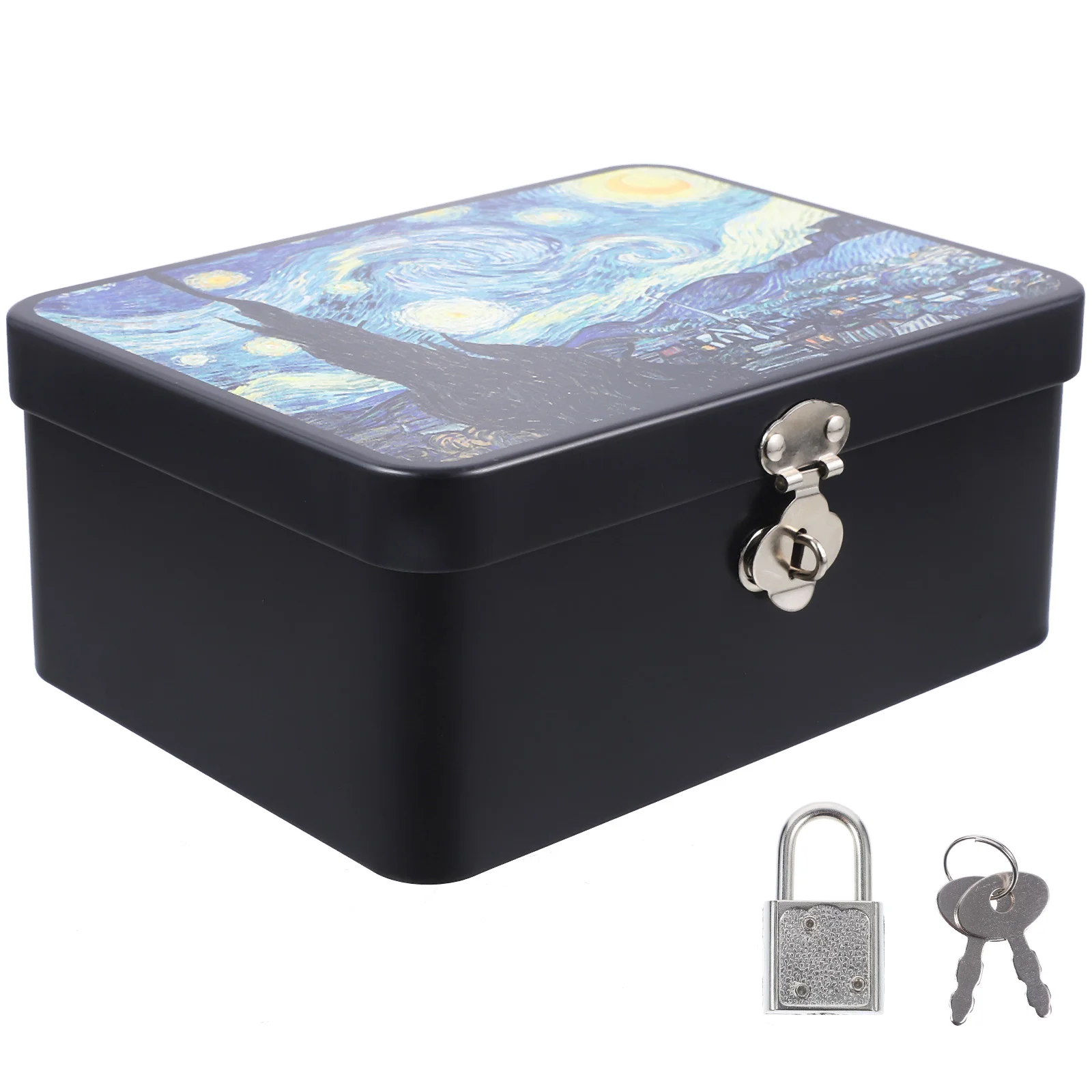 

Retro Tinplate Storage Box with Key Lock Privacy Personal Organization Compartment Xingkonghao Case Piggy Bank