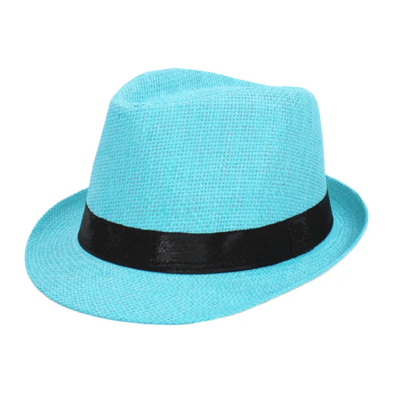 Parent-Child Linen Breathable Sun Cap Men Summer Travel Sunscreen Ribbon Decoration Paper Straw Curled Jazz Hat F58 sun hat,sun protection hat