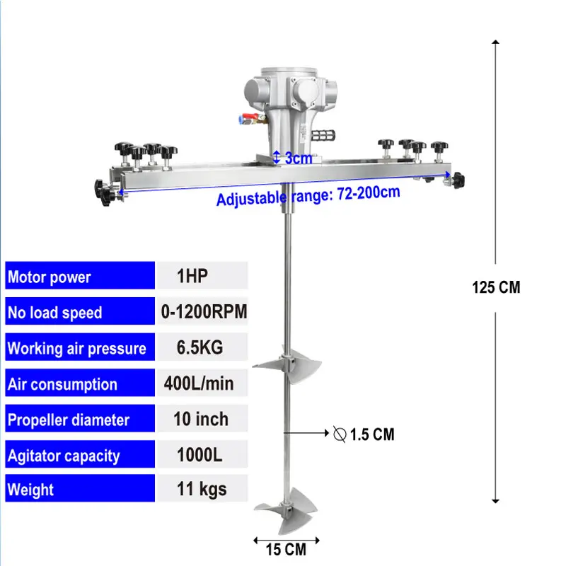 

IBC Tank Industrial Agitator One Ton Barrel Mixer Airtool Powered Dispersion Machine Pneumatic Mixer Carton Box 1 Set Ibc 1000