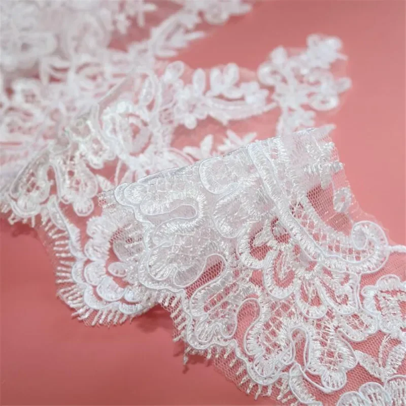 Delicate 1Yard 20.5cm Pure White Fabric Flower Venise Venice Lace Trim Applique Sewing Craft for Wedding Decoration LW0307
