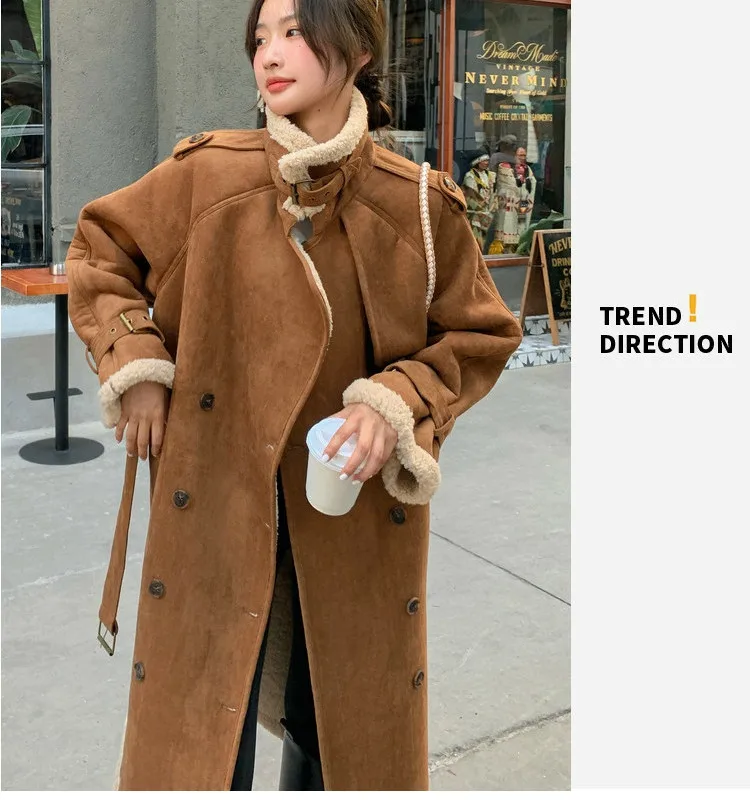 Maillard Mid To Long Knee Length Fur One-Piece Coat For Women In Winter 2026 New Thick Casual Suede Coat Winter Coat Khaki