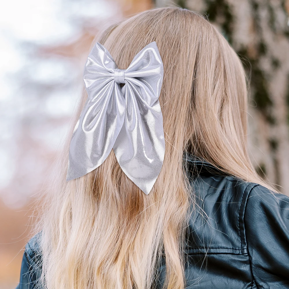 Large Size Satin Bow Hair Clip Gold Glossy Satin Butterfly Hairpin Smooth Surface Large Bow Accessories Headwear For women Girl