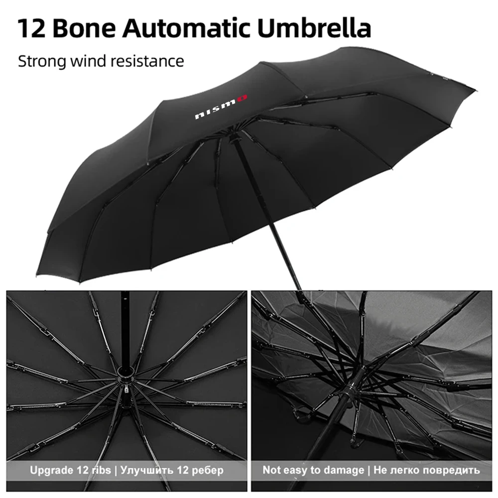 1pc Black Windproof Umbrella Fully Automatic Folding Umbrella For Nismo Nissan Qashqai j11 j10 Juke X Trail t32 Car Accessories