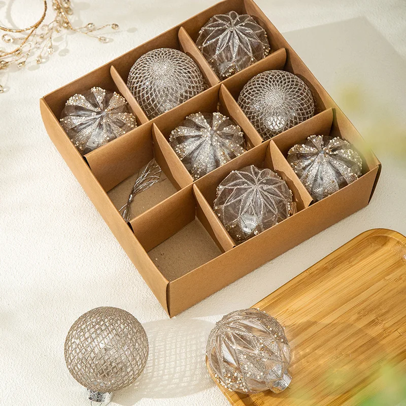 9pcs/box 8CM Christmas Ball Ornaments Champagne Gold Glitter Foam Ball Crafts for Xmas Tree Hanging Pendant Gift Navidad