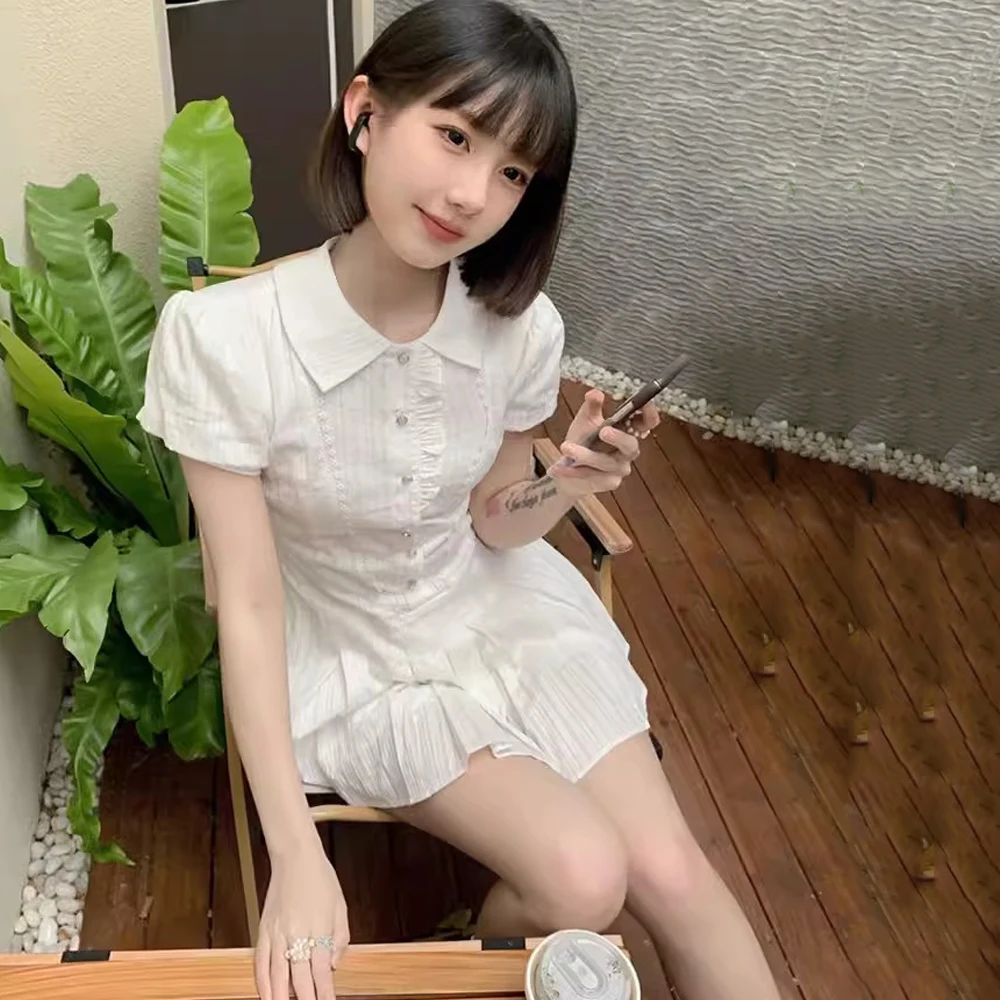 Korean Style White Women's Dress Harajuku Vintage Short
