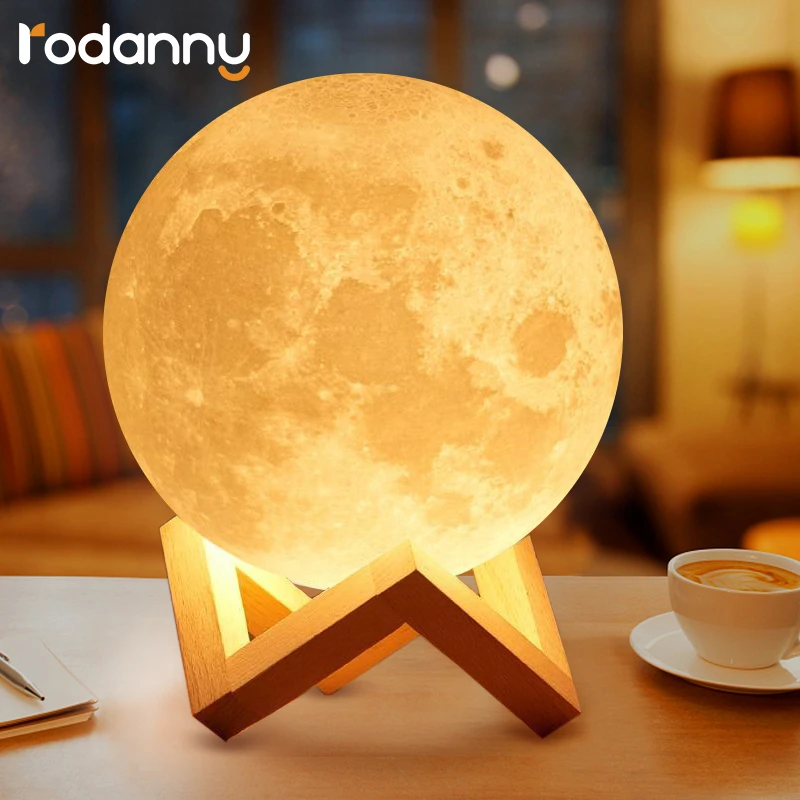 Rodanny 16 Colors Moon Lamp USB Rechargeable Touch Change Remote 3D Print Light for Home Decorion Children Gift wall night light