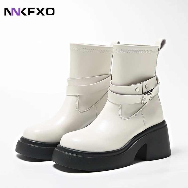 

2023 Women PU Leather Ankel Boots Female Autumn Winter Comfortable Short Boots Non Slip Waterproof Boots Belt Buckle Boots