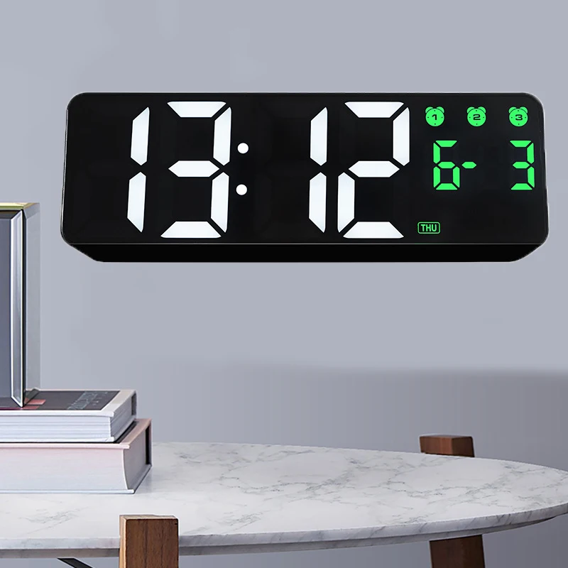 

Large LED Digital Alarm Clock Wall Clock Snooze Function Date Week Display Memory Mirror Clocks for Living Room Decoration NEW