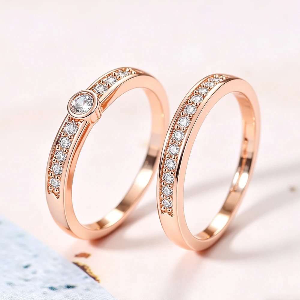 ZHOUYANG Top Qualität Concise Kristall Ring Für Frauen Rose Gold Farbe Österreichischen Kristalle Finger Dainty Ring Zubehör Geschenke R172