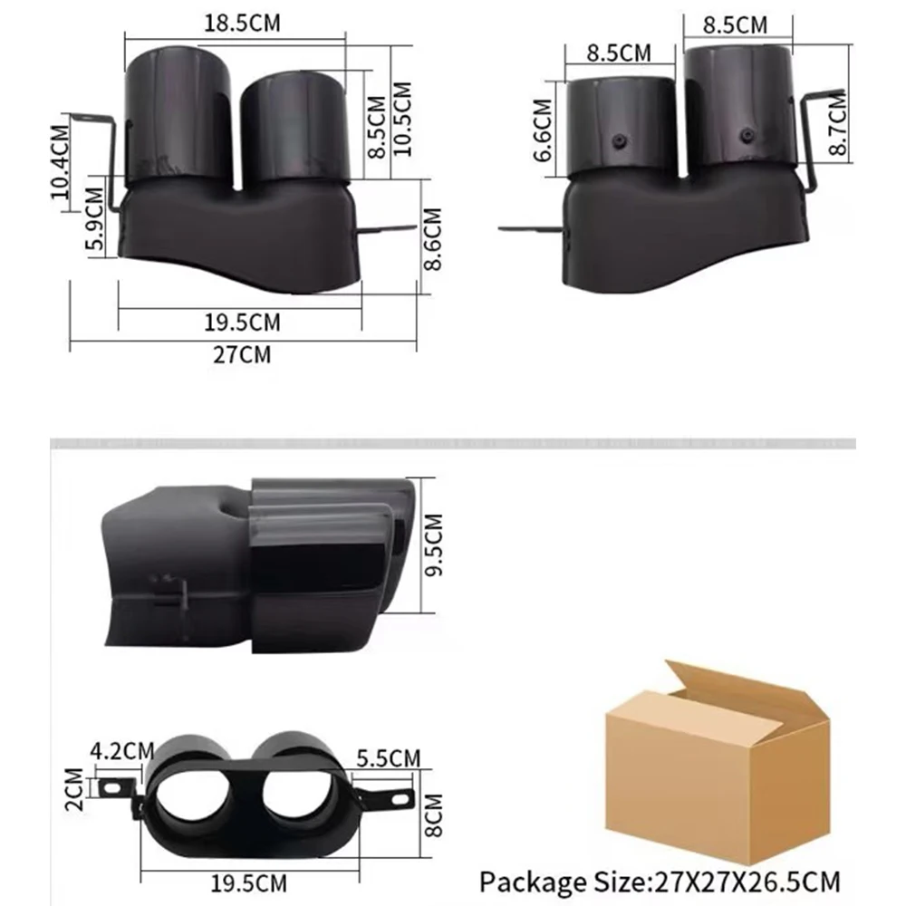 304 스테인레스 스틸 배기 팁 머플러 팁, BMW G20, G21, 330i, 325i, M340i, 2017-2021, 4 아웃 블랙 테일 파이프 깍지, 1 쌍