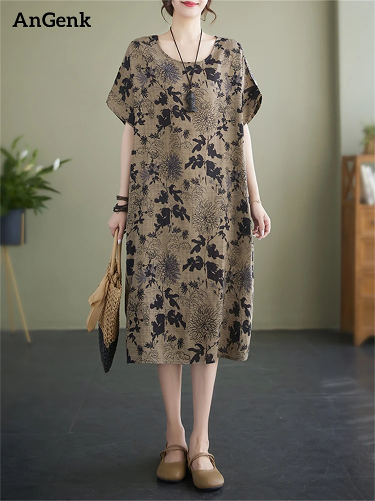 

Платье женское хлопковое с винтажным принтом, повседневное офисное платье оверсайз для работы, элегантная одежда, лето 2023