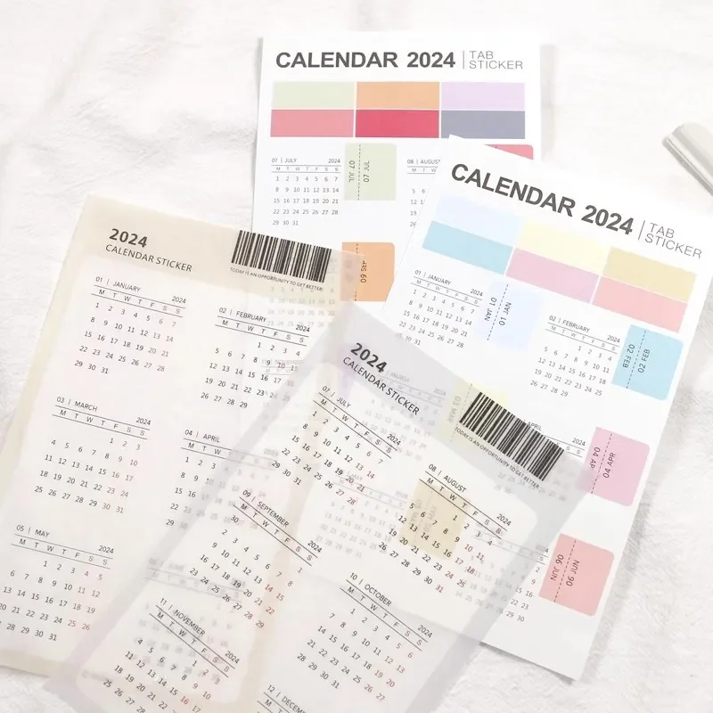 2024 Calendar Stickers Multifunction Transparent Notebook Index Stickers Annual Journal Planner Label Tags Korean Stationery