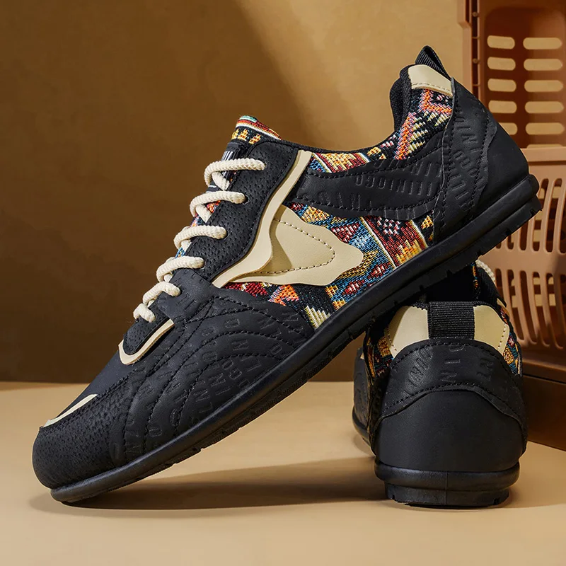 Men's Retro German Trainer - Ethnic Tribal Print Low-Top Casual Shoes, Vintage Fashion Walking Sneakers For Men_vogvips.com