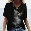 Fashion Women's T-shirt Cat Printed Short Sleeve Female Harajuku Tees Ladies T Shirt Oversized V-neck Tops Animal Women Clothing 1
