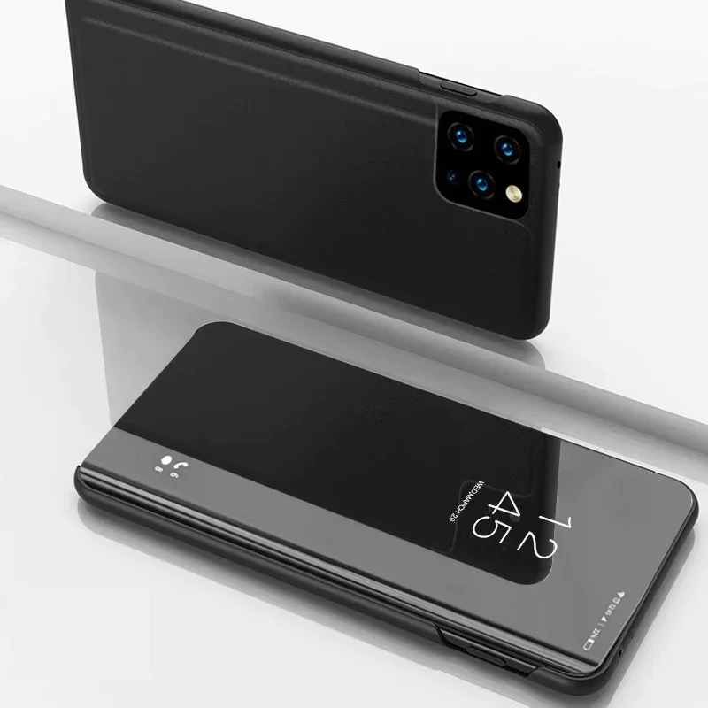 Sleek Mirror Flip Leather Phone Case with Stand Holder