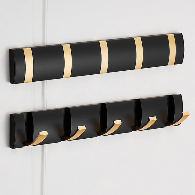 Black Golden Folding Robe Hooks Towel Hanger Nail Free