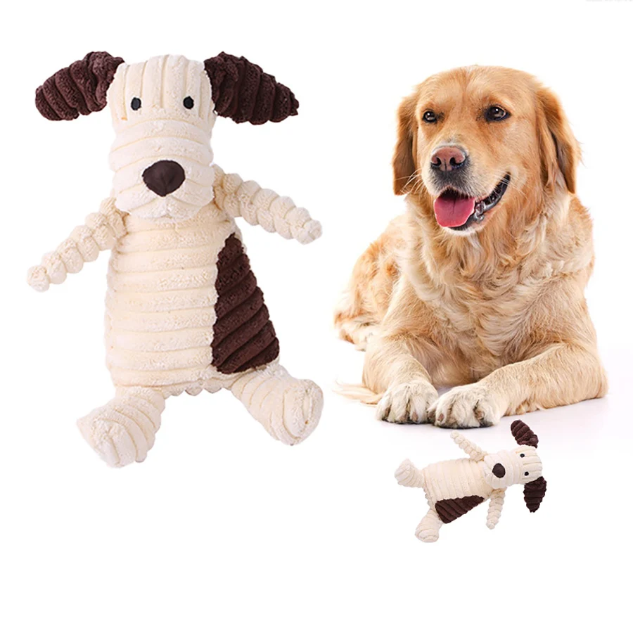 1pcs White Dog Plush Bite Toy Pet Dog Teeth Grinding Toy Corduroy Sound Making Pet