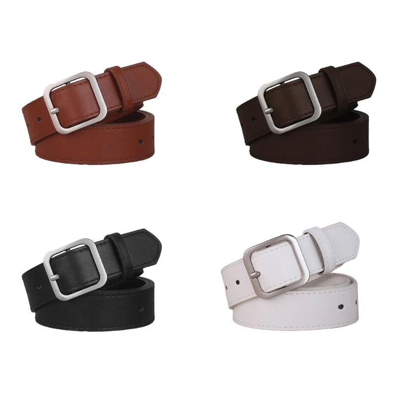 

Simple Adult Waist Belt with Adjustable Square Buckle Waistband PU Waist Belts for Women Coat Shirt Jeans Belt
