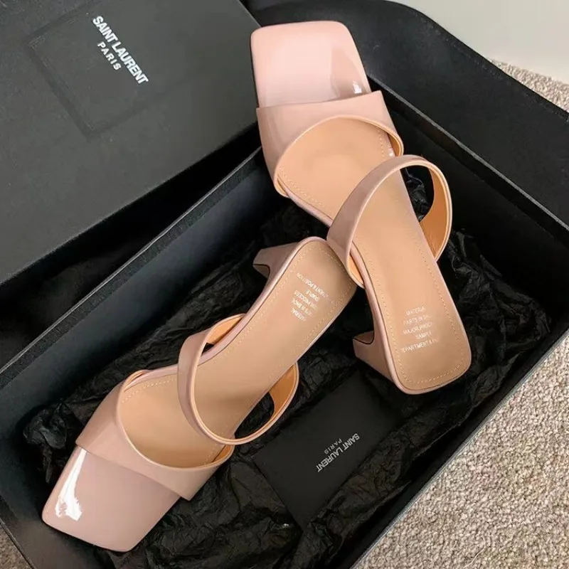 여성용 청키 힐 슬리퍼, 오픈 토, 편안한 캐주얼 슬리퍼, 패션 여성 슬리퍼, 단색, 여름