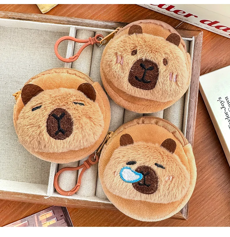 1Pcs Creative Capybara Kawaii Anime Plush Coin Purse Lovely Cartoon Round Bags Pendant Funny Mini Fashion Headphone Storage Bag