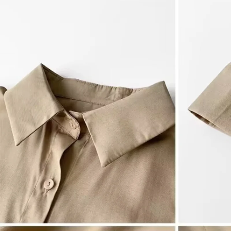 Spring and Summer New Fashion Splicing Buttons Simplicity Solid Color Commuter Versatile POLO Collar Long Sleeve Casual Shirt