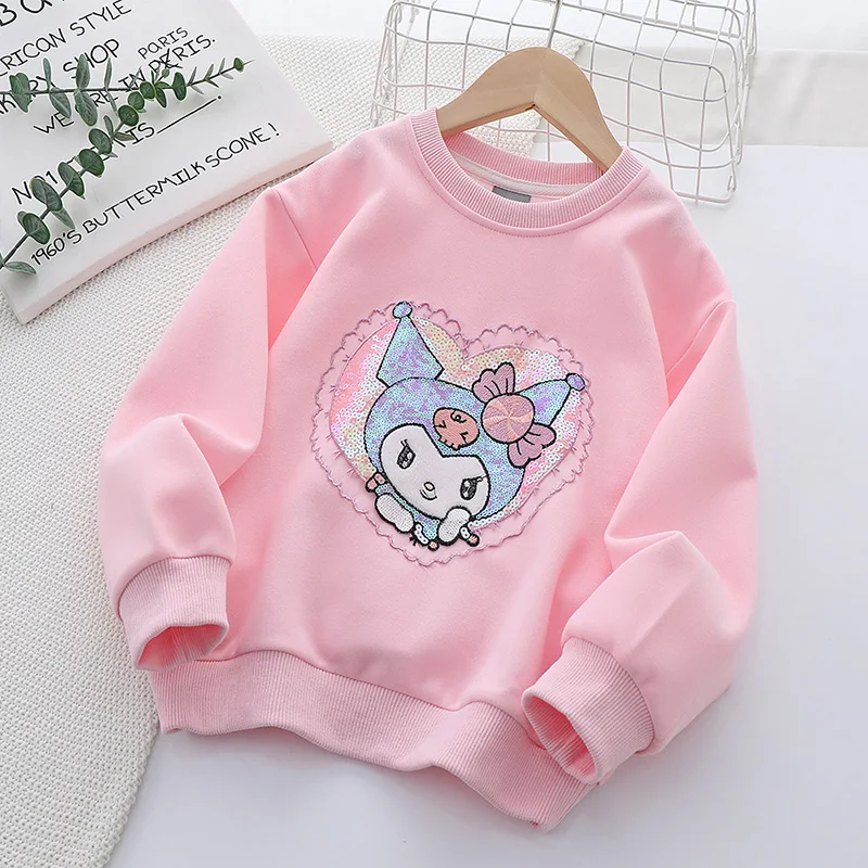 

kawaii Sanrio Kuromi Girls Sweater Autumn Cute Anime Versatile Casual Tops Cartoon Long-Sleeved T-Shirt Children Halloween Gifts