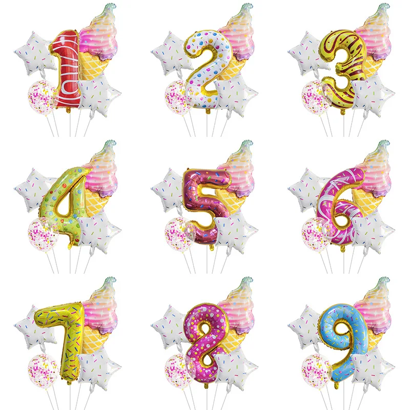 

Ice Cream Donut Number Balloon Set Dessert Number Balloon Children's Donut Theme Birthday Party Decoration Balloon Wholesale