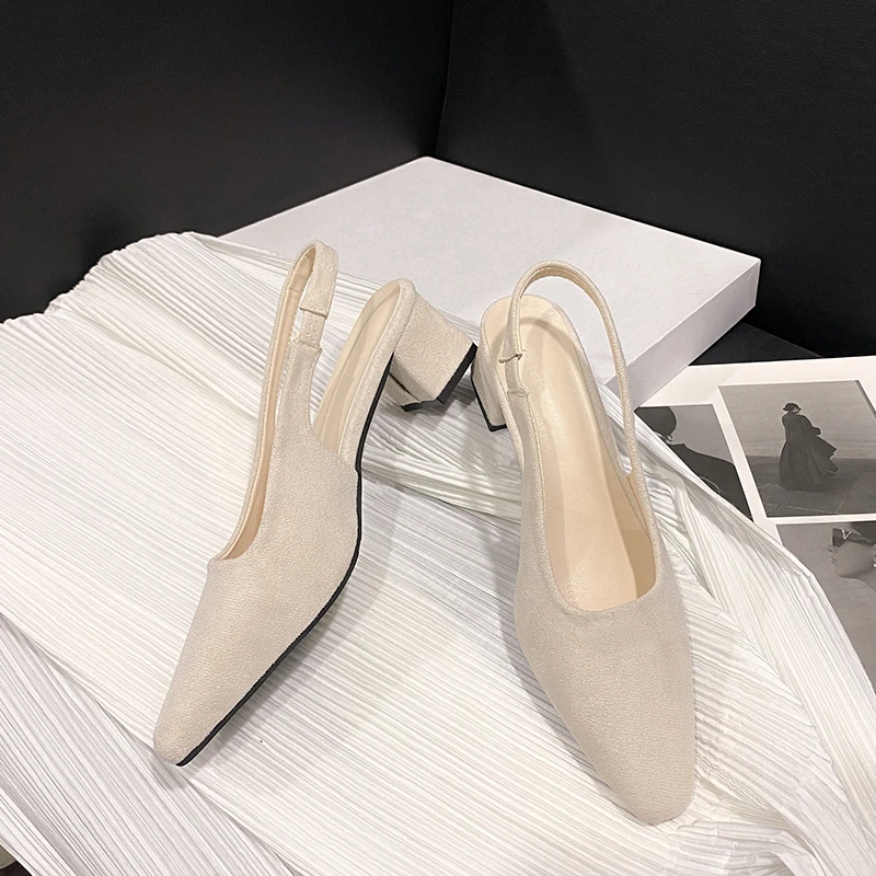 Women Pumps Solid Slingback Sandals Office High Heel Sandals Sexy Shallow Closed Toe