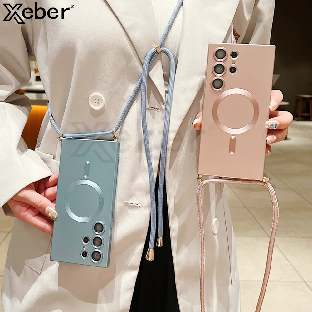 Shockproof Silicone Crossbody Lanyard Case with Matte Finish and MagSafe Compatibility