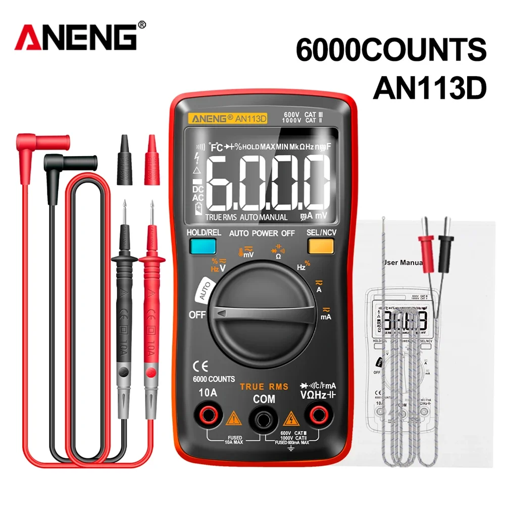 Digital Multimeter ANENG AN113D 6000 Counts True RMS AC/DC Current Voltage Temperature Electrical Detector Tester