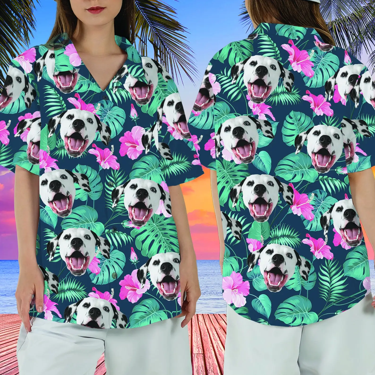 Hawaii Shirt For Men's Tropical Pets Leaves Dog Floral Summer 3D Printed Casual Harajuku Beach Clothing