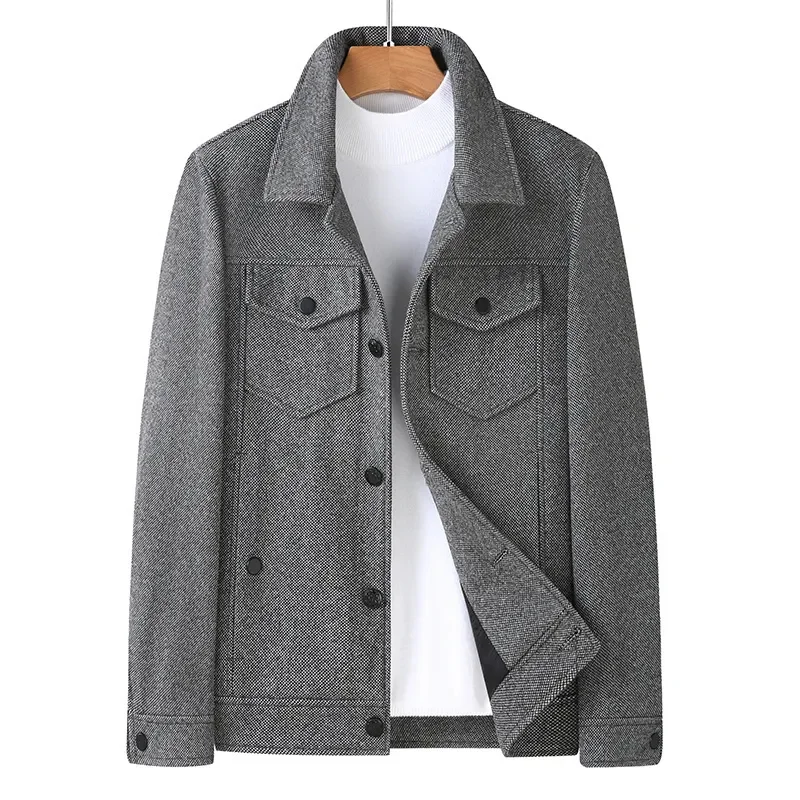 

8XL 7XL 6XL Men's Woolen Coat 2023 New Fashion Loose Oversized Lapel Thick Jacket Casual Autumn Winter Outerwear Brand Clothes