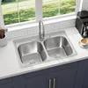 33 Inch Double Bowl Kitchen Sink Topmount 50/50 Drop In 18 Gauge 304 Stainless Steel Sinks with Basket Strainer 33" x 22" x 9" 1
