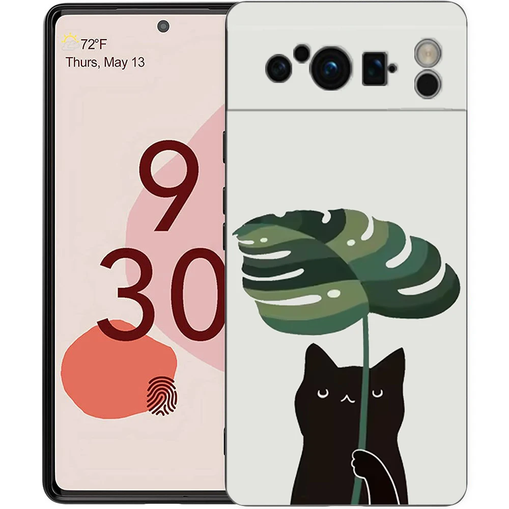 Adorable Cat Design Shockproof TPU Phone Case - Soft Black Cover
