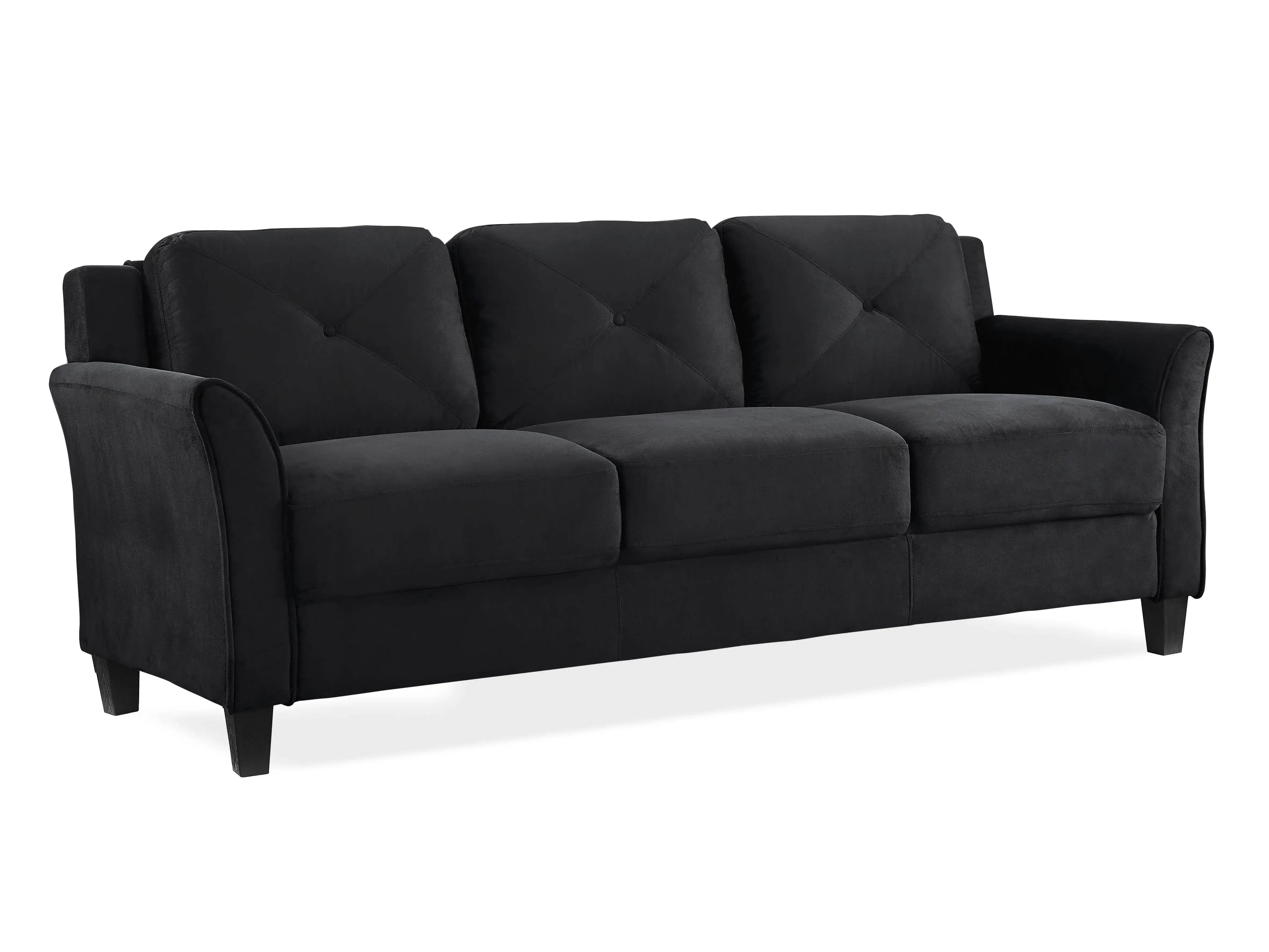 Curved Arms Sofa for Living Room, Black Fabric Sectional Sofa