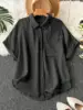 Plus Size Solid Color Curved Hem Shirt, Casual Short Sleeve Collared Top for Daily Wear, Women's Plus Clothing for All Seasons