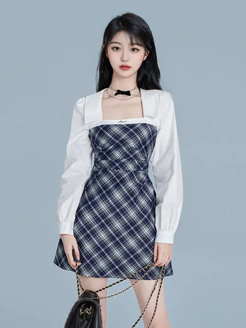 

Женское клетчатое мини-платье, с милым воротником, модное, элегантное, винтажное, в стиле Y2K, преппи, красивое, для осени, новинка, 2024