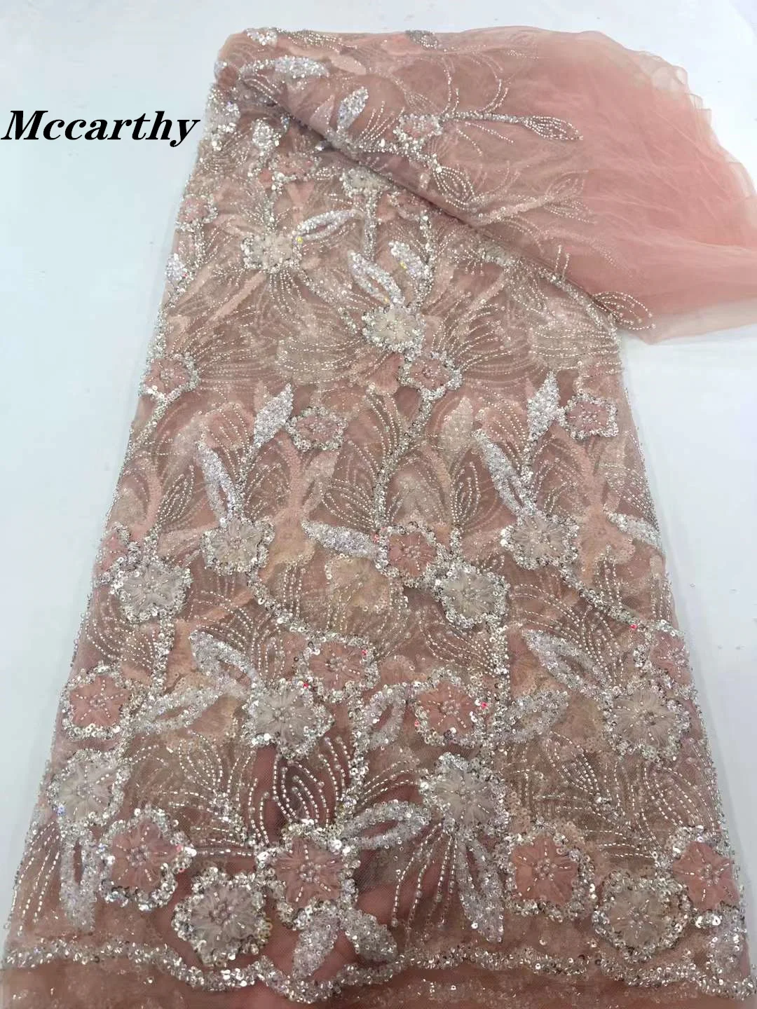 

Nigerian Lace Fabric Sequins Beads Embroidery Groom African Lace Bridal High Quality Beads French Tulle Lace Fabric Wedding