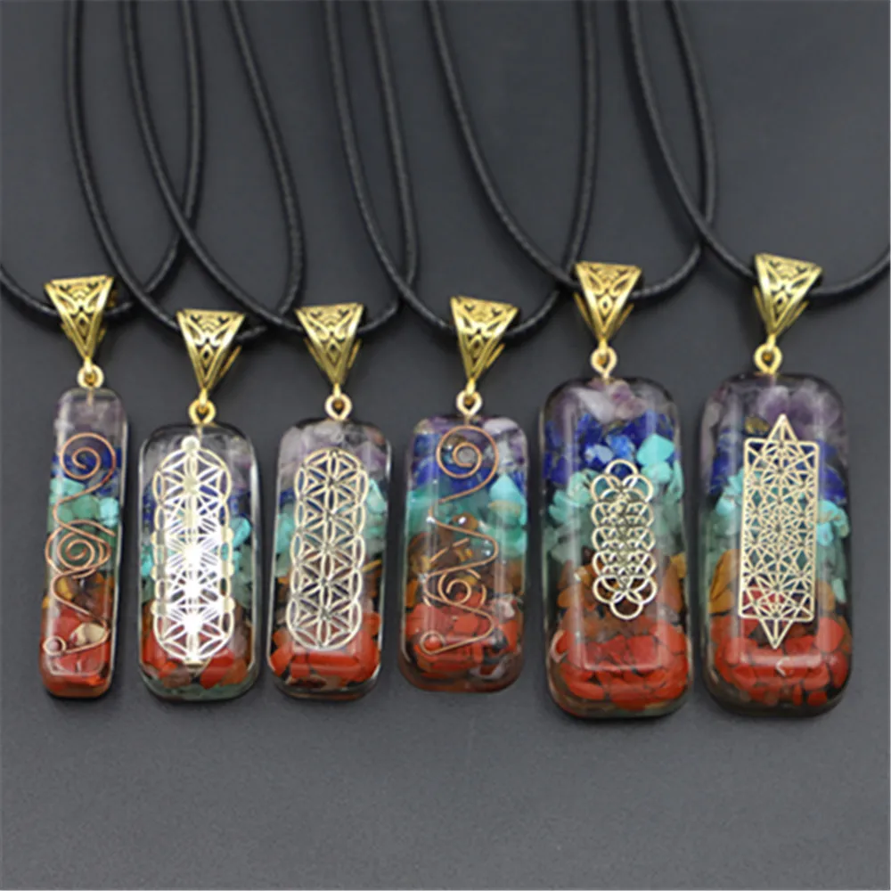 Natural 7 Chakra Orgone Colored Pendants Charms Necklace Amulet Reiki Healing Crystal Energy Women Men Gift Jewelry Accessories