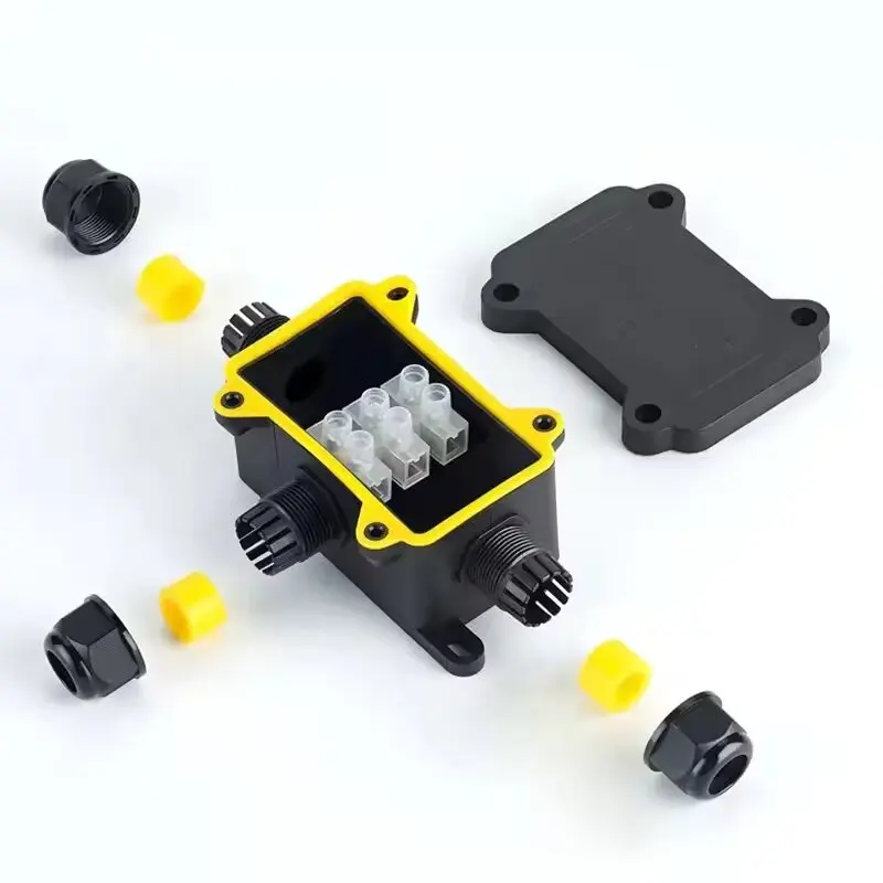 Outdoor Waterproof Black Junction Box - IP68 Rated, 3-Way Mini Connector with Durable ABS and PC Plastic
