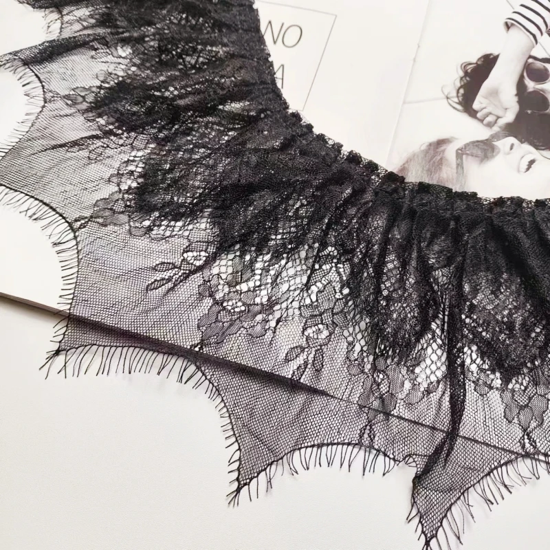 Soft double jacquard eyelashes wavy edge tulle lace DIY evening dress skirt trim fabric home textile sewing material