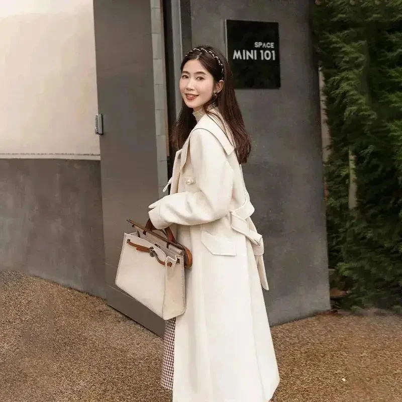 Temperament Lady Xiaoxiangfeng Doll Collar Woolen Coat 2022 Autumn New Pearl Button Women's Medium Long Woolen Coat Solid Color