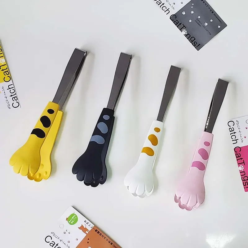 Multi Functional Cat Paw Shape Food Clip Kitchen Steak Tongs Stainless Steel Handle BBQ Clip Baking Bread Kitchen Gadgets