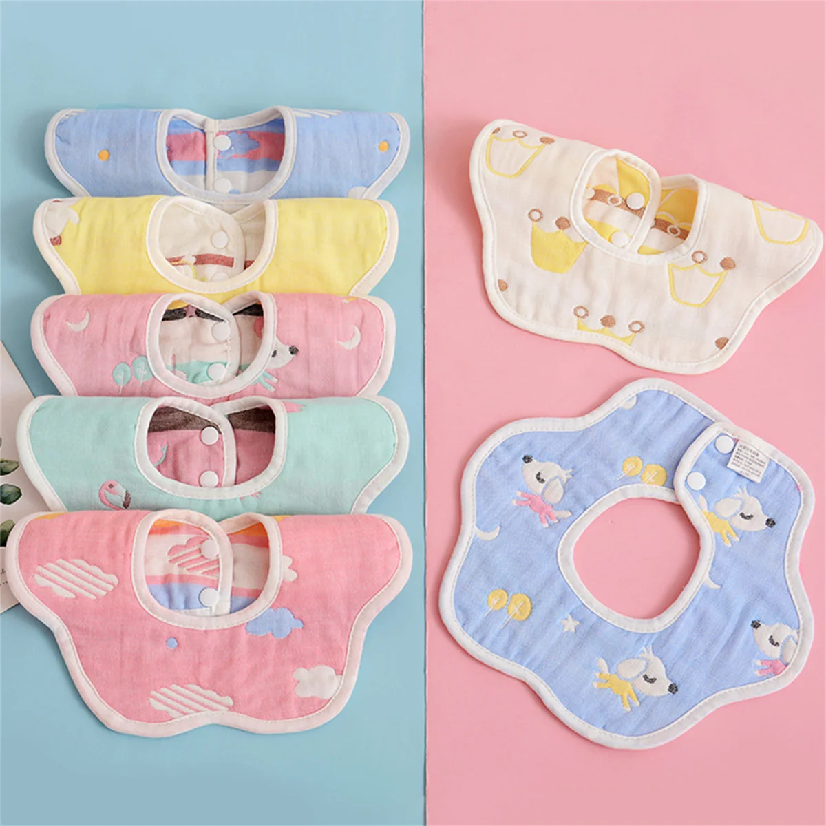 

6 Layer Cotton Baby Bibs Absorbent Petal Saliva Towel Newborn Burp Cloths Bandana Scarf for Boys Girls Feeding Saliva Towel Bib