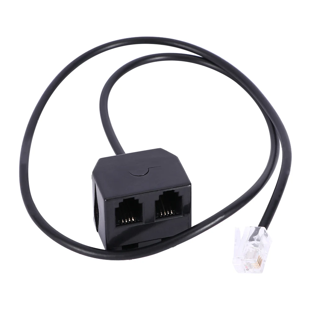 Durable RJ9 Adapter Splitter Cord Dual 2 Female To 1 Male 4P4C Extension Cable Black Extension Cable For