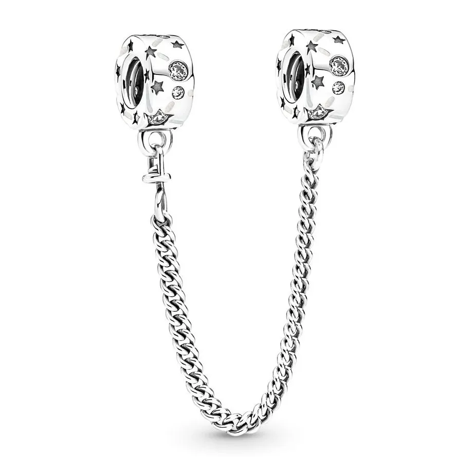 

Original Stars & Galaxy Safety Chain Beads Charm Fit Pandora Women 925 Sterling Silver Bracelet Bangle Jewelry