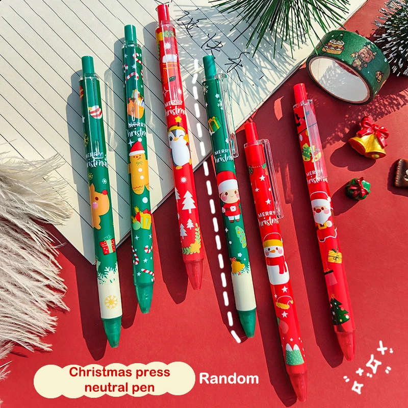 

Рождественские искусственные ручки, милые дизайнерские Мультяшные подарочные школьные принадлежности с Санта-Клаусом и оленем, канцелярские гелевые ручки, офисный пресс