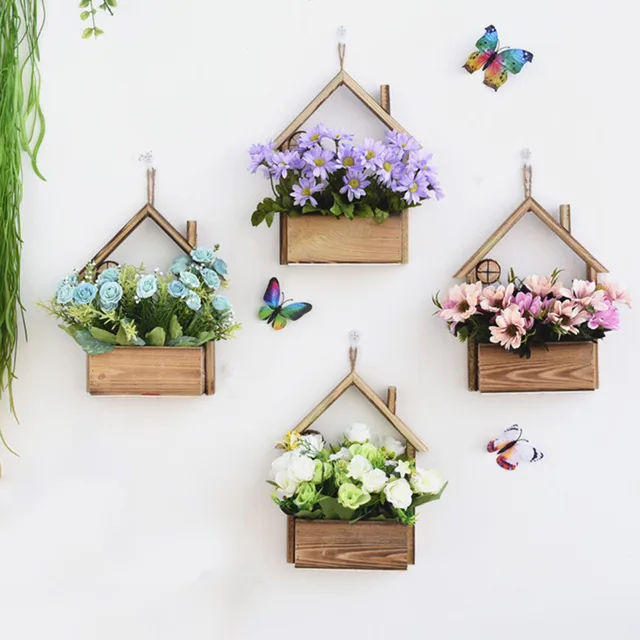 Skandináv Stílusú Falra Szerelt Fa Ház Húsos Virágcserép-Készlet Fal Függő Virágcserepfal Kosarak Otthoni Asztali Dekoráció - Image 5
