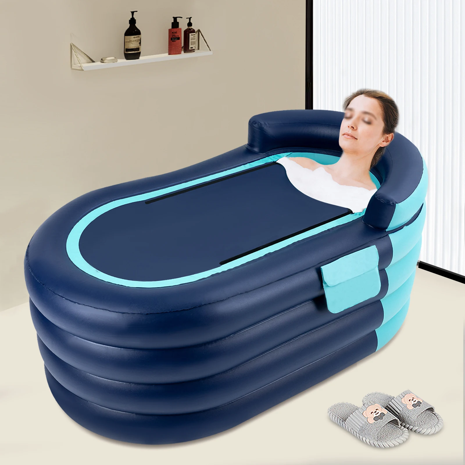 Inflatable Portable Bathtub Water Tub Folding PVC Adult Spa Bath Bucket 140*84cm 3