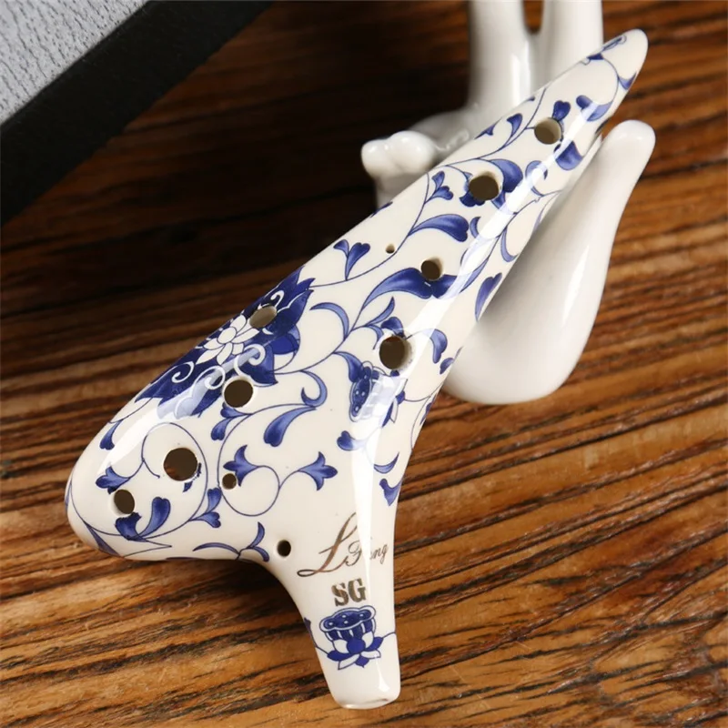 Keramik-Okarina, 12-Loch, klassisches Seladon-Blumenmuster, Alt-AC-Töne, chinesische Flöte, farbige Glasur, handgefertigtes Tao-Musikinstrument – Detail 11
